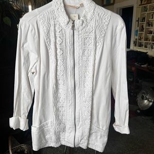 NWT Soft Surroundings White zip front jacket eyelet detail size Large